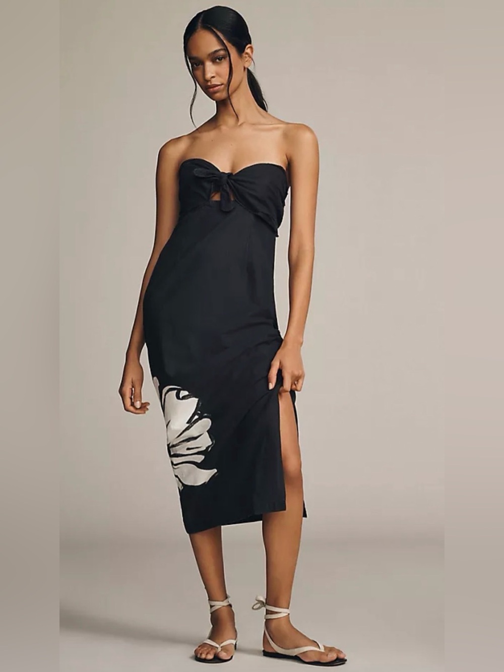 Anthropologie Maeve Strapless Linen Blend Twist-Front Midi Dress